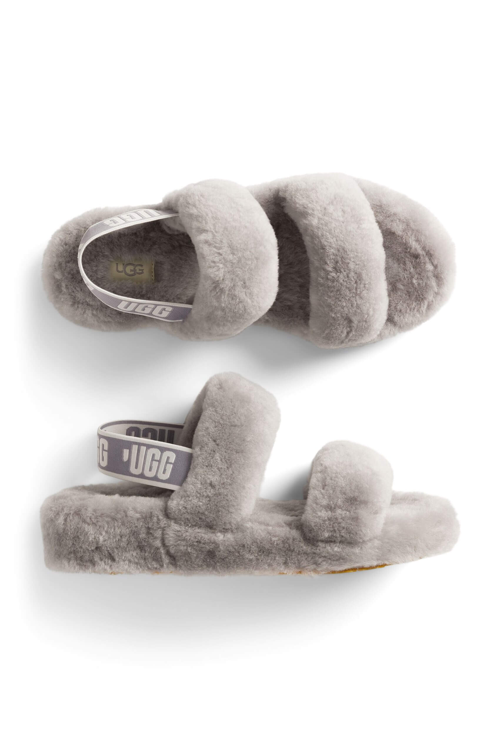 Stitch Fix women’s gray fuzzy slide slippers.