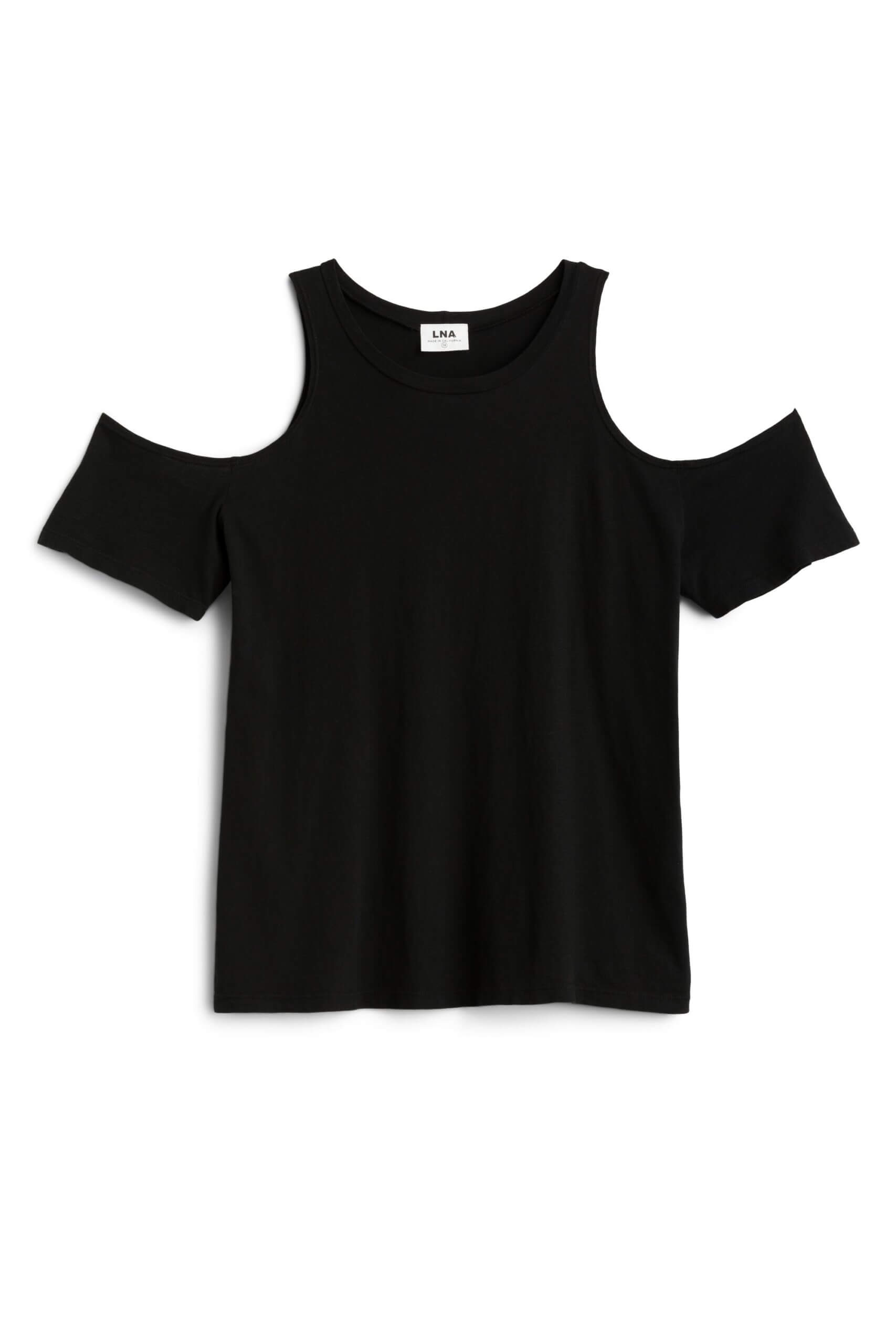 Stitch Fix women’s black cold-shoulder cutout tee.