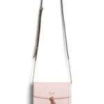 Stitch Fix women's pink crossbody purse with brown leather and gold chain strap.