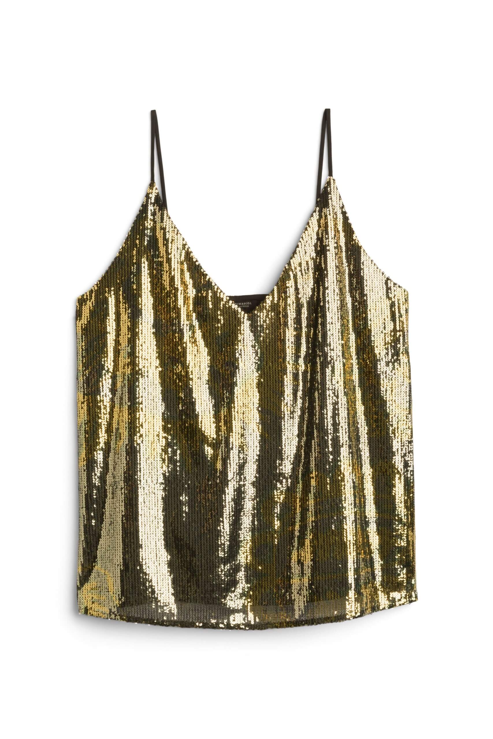 Stitch Fix women’s gold sequin cami blouse.