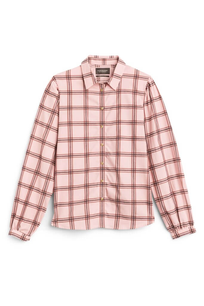 Stitch Fix women’s pink windowpane plaid button-up shirt.