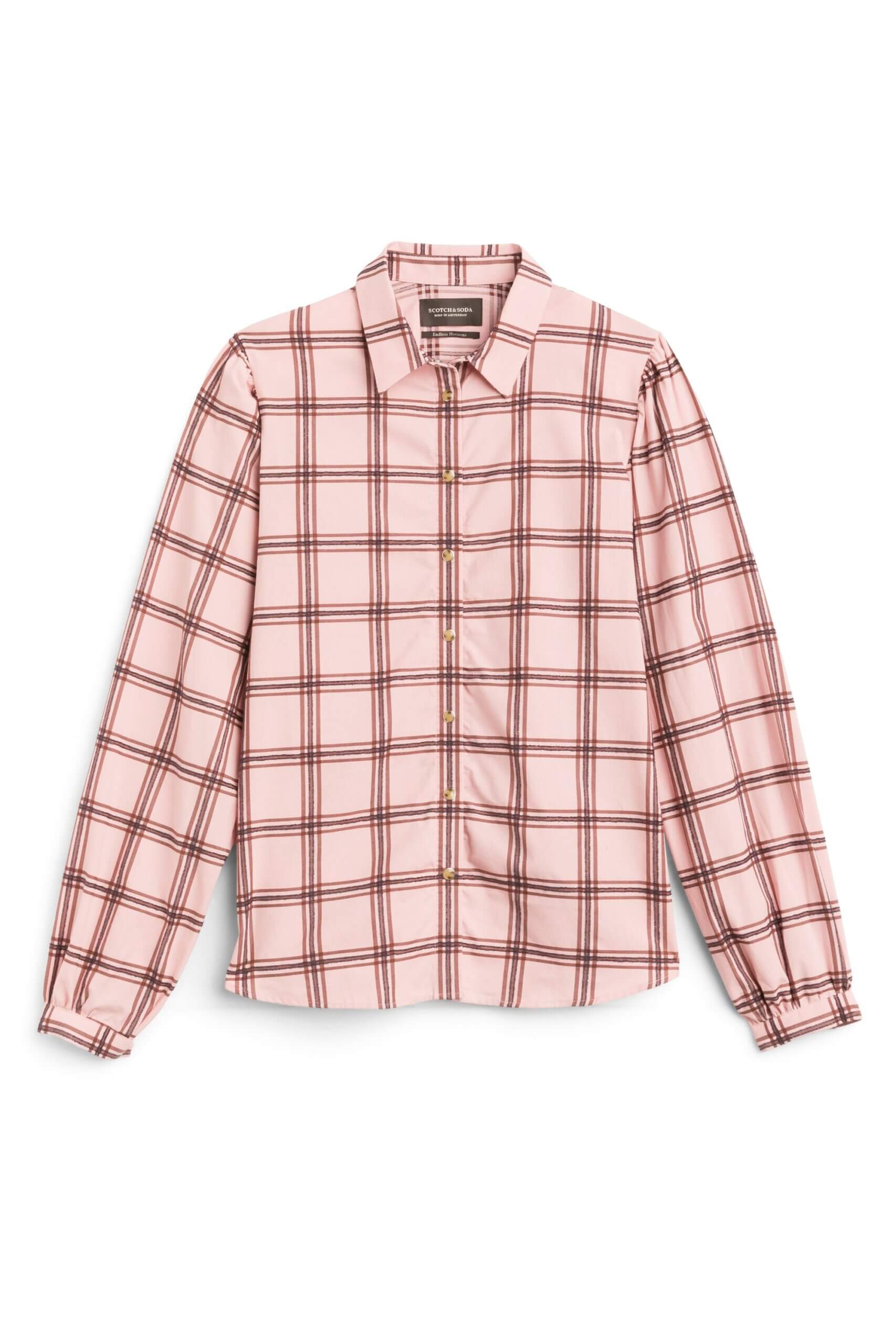 Stitch Fix women’s pink windowpane plaid button-up shirt.