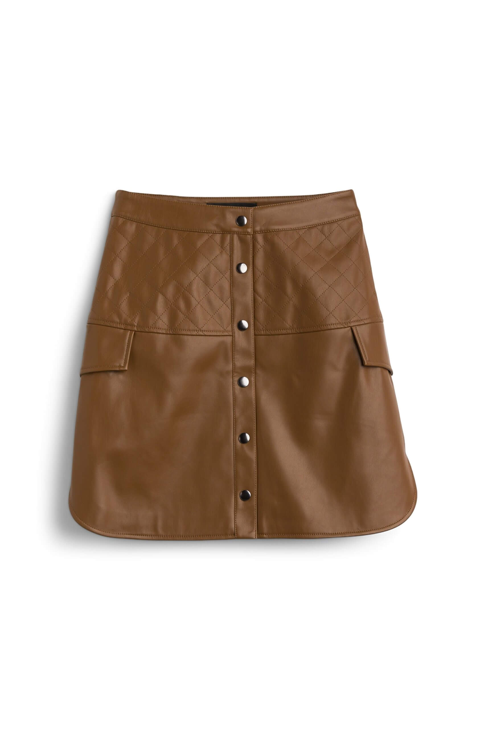 Stitch Fix women’s brown faux-leather skirt with silver buttons.