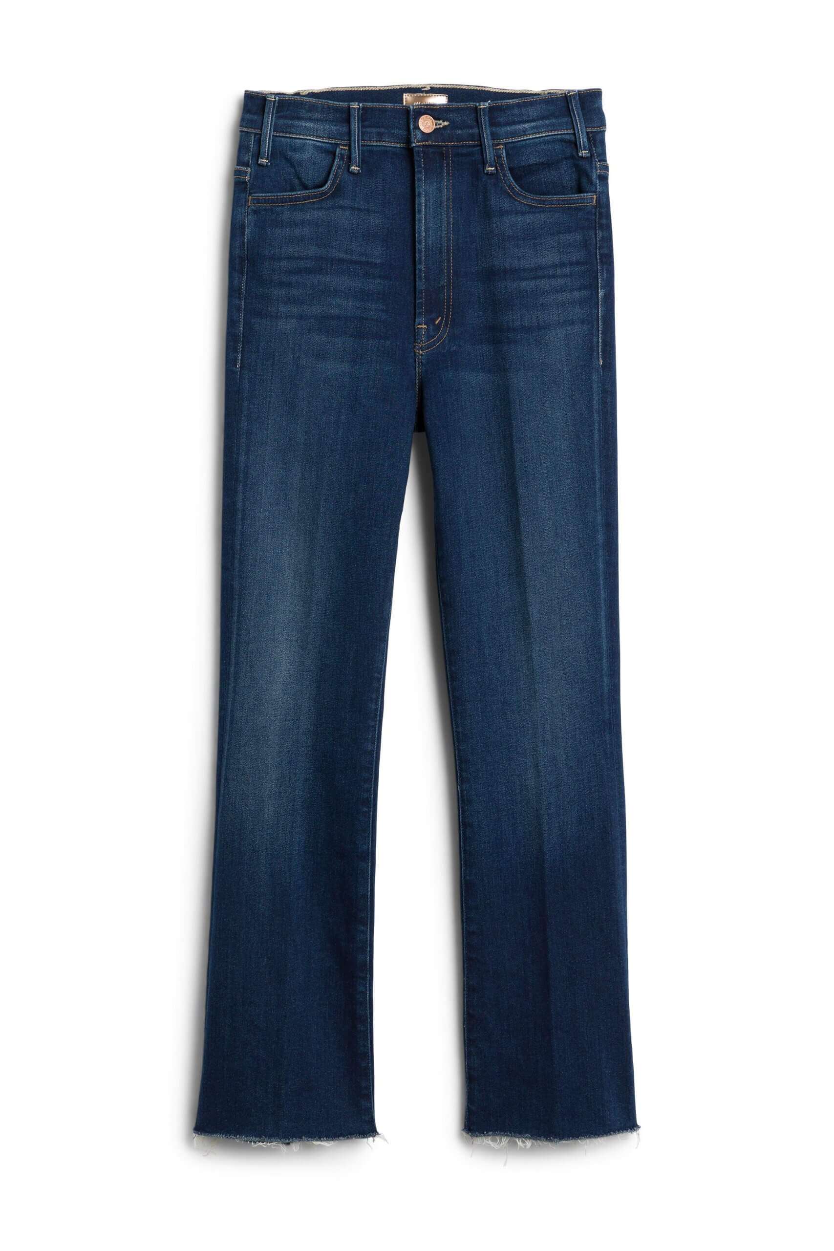 Stitch Fix women’s dark wash jeans with fray hem.