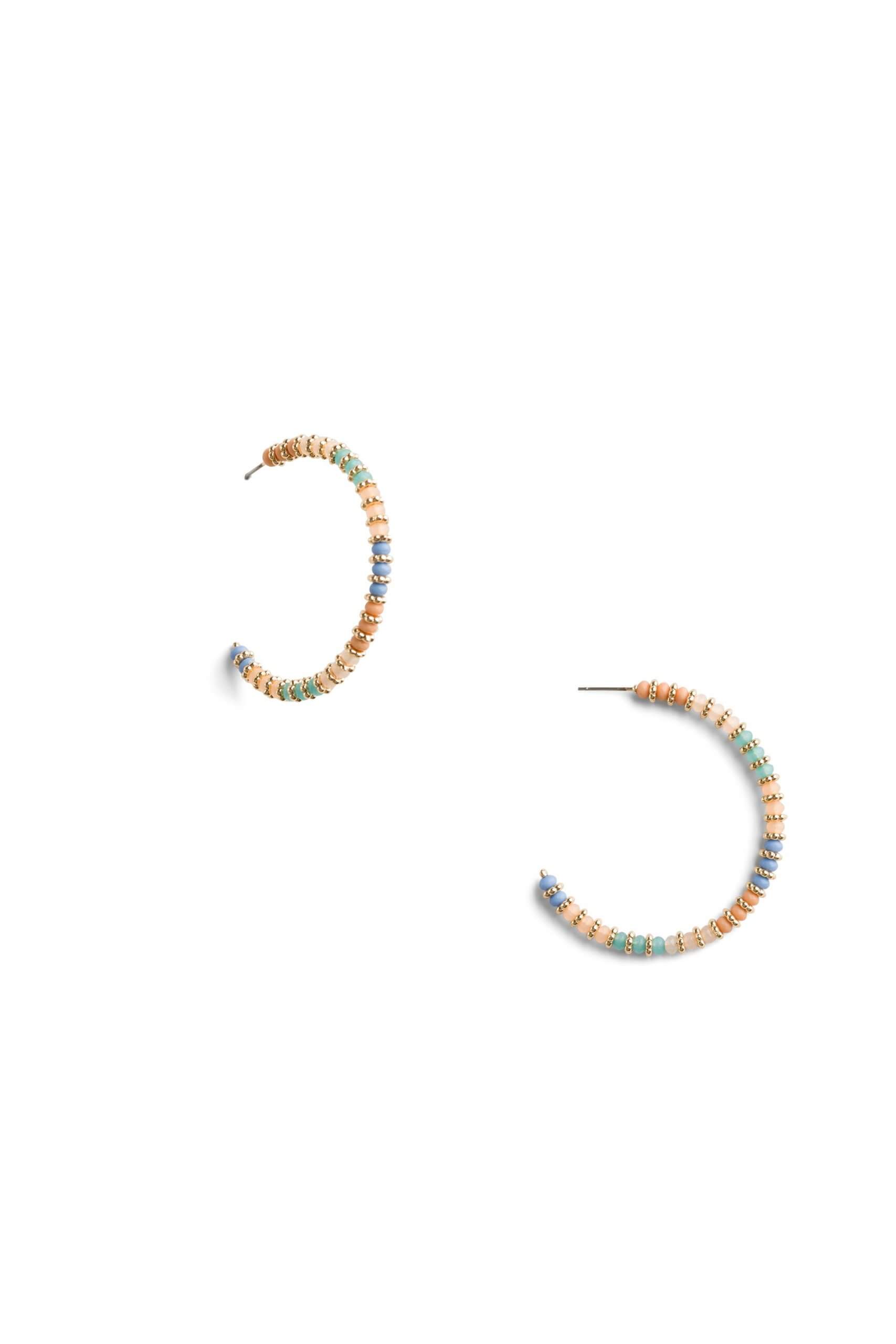 Stitch Fix women’s blue, green pink and yellow beaded half-hoop earrings.
