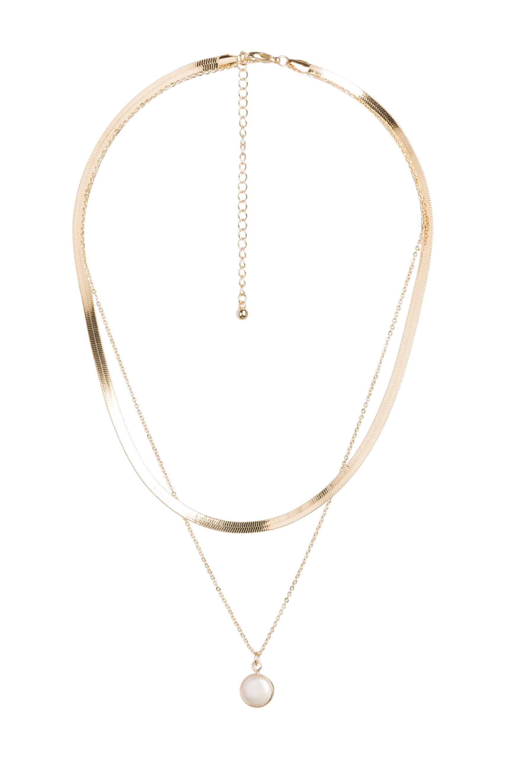 Stitch Fix women’s gold herringbone chain and pearl pendant necklace.