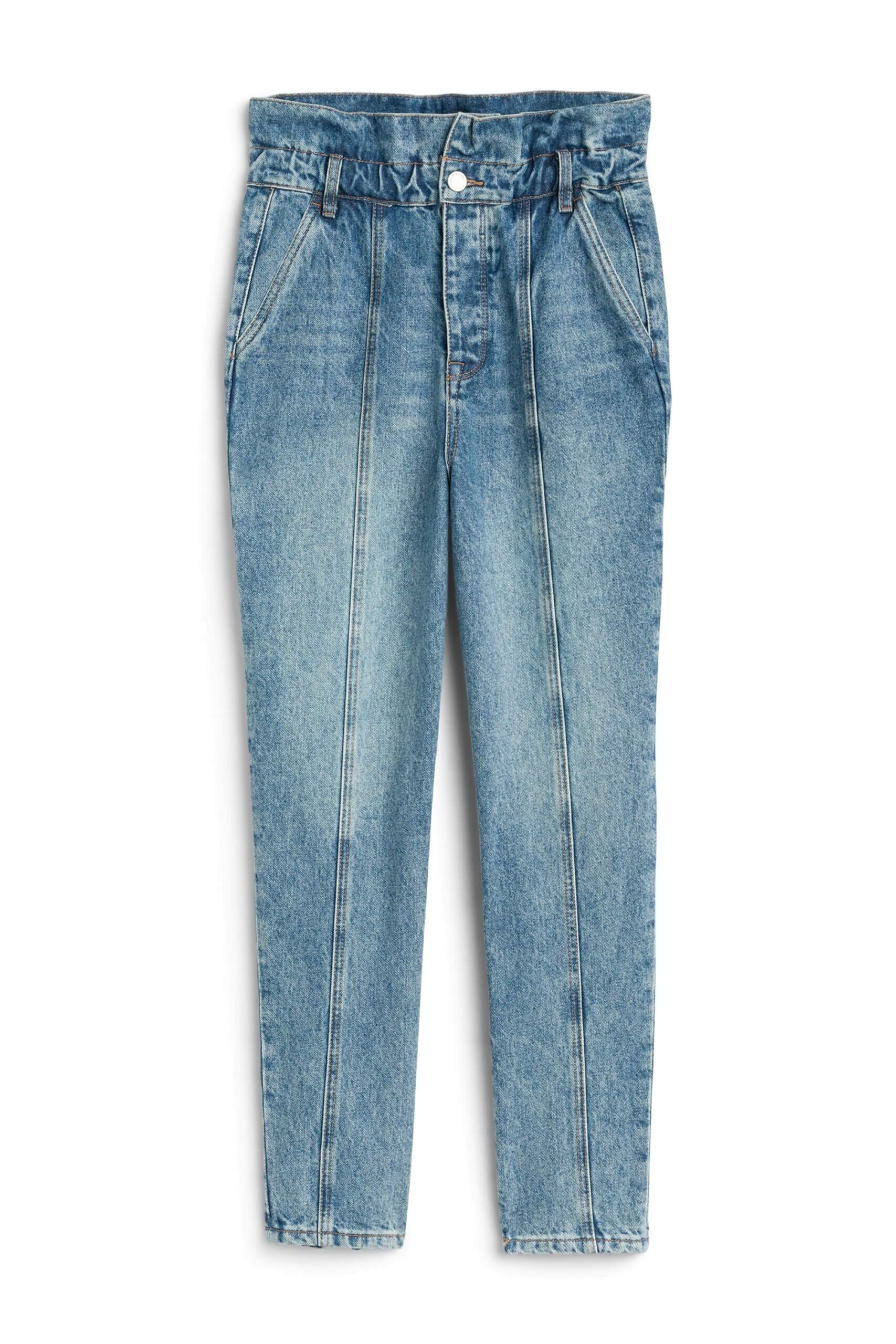 Stitch Fix women’s light wash paperbag waist jeans.