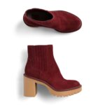 Stitch Fix women’s burgundy suede Chelsea boots with tan lug sole.