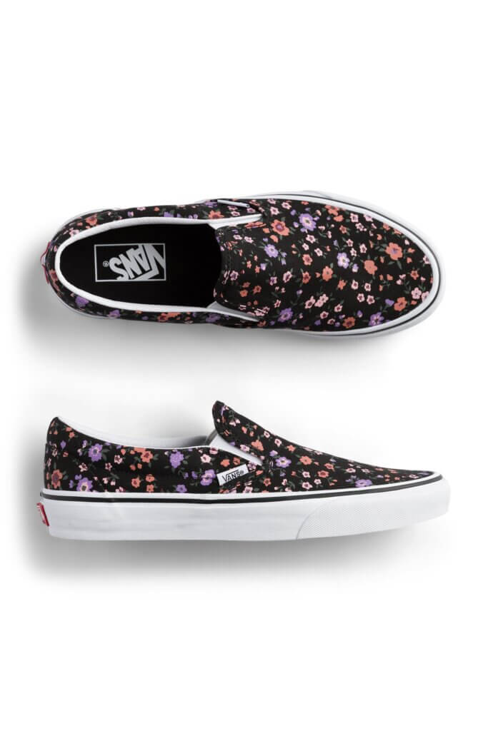 Stitch Fix women’s black floral print slip-on shoes.