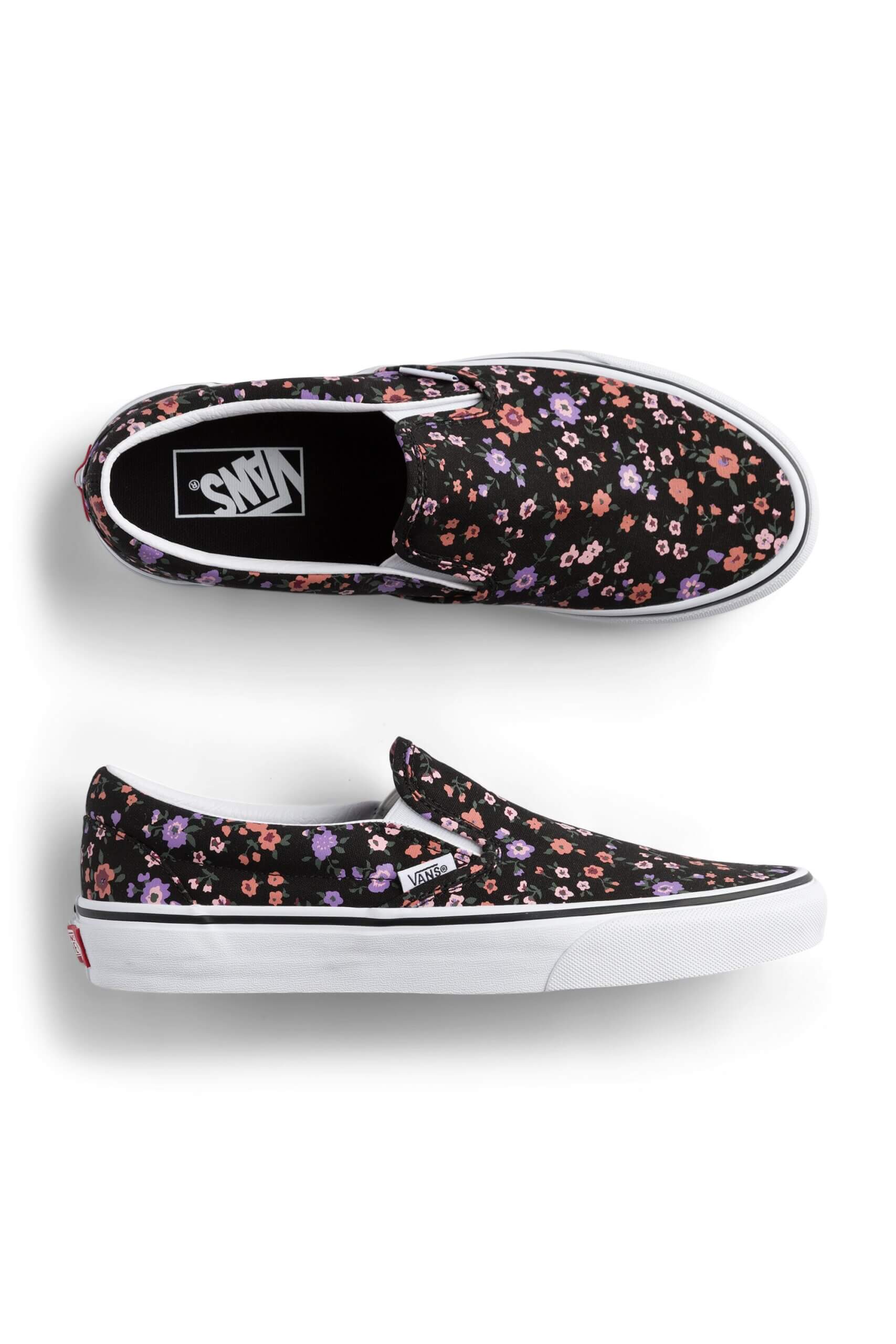 Stitch Fix women’s black floral print slip-on shoes.