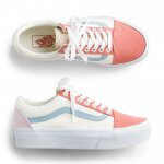 Stitch Fix women’s pink and light blue accented white platform sneakers.