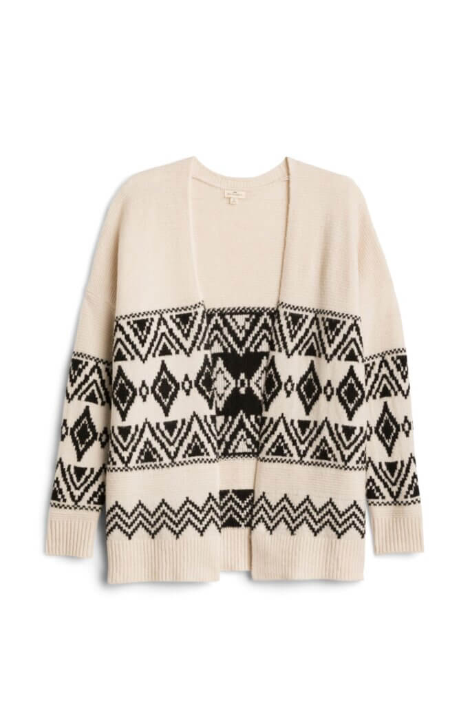 Stitch Fix women's cream and black Fair Isle cardigan.