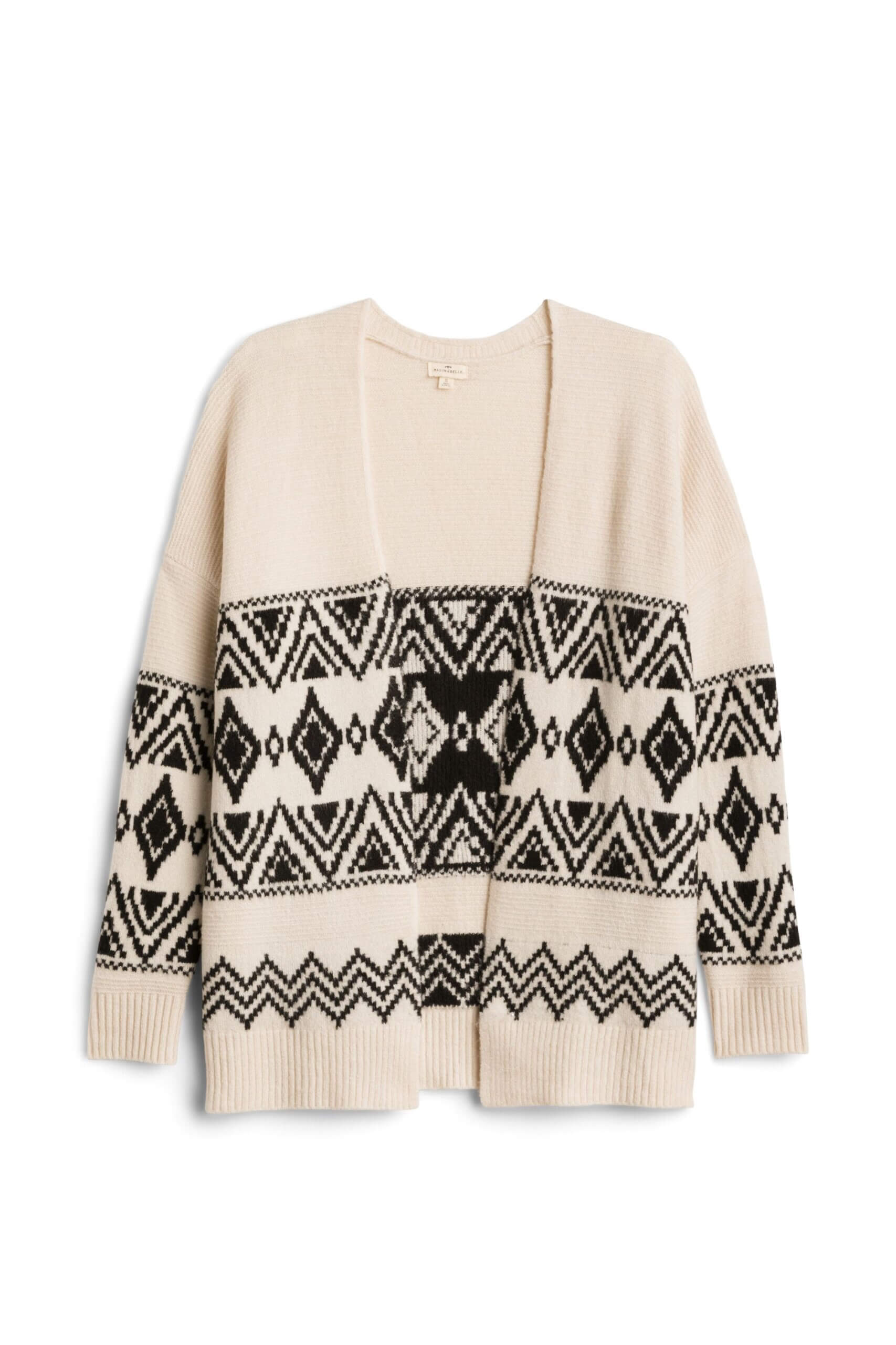 Stitch Fix women's cream and black Fair Isle cardigan.