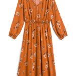 Stitch Fix women’s orange long-sleeve floral print midi dress.