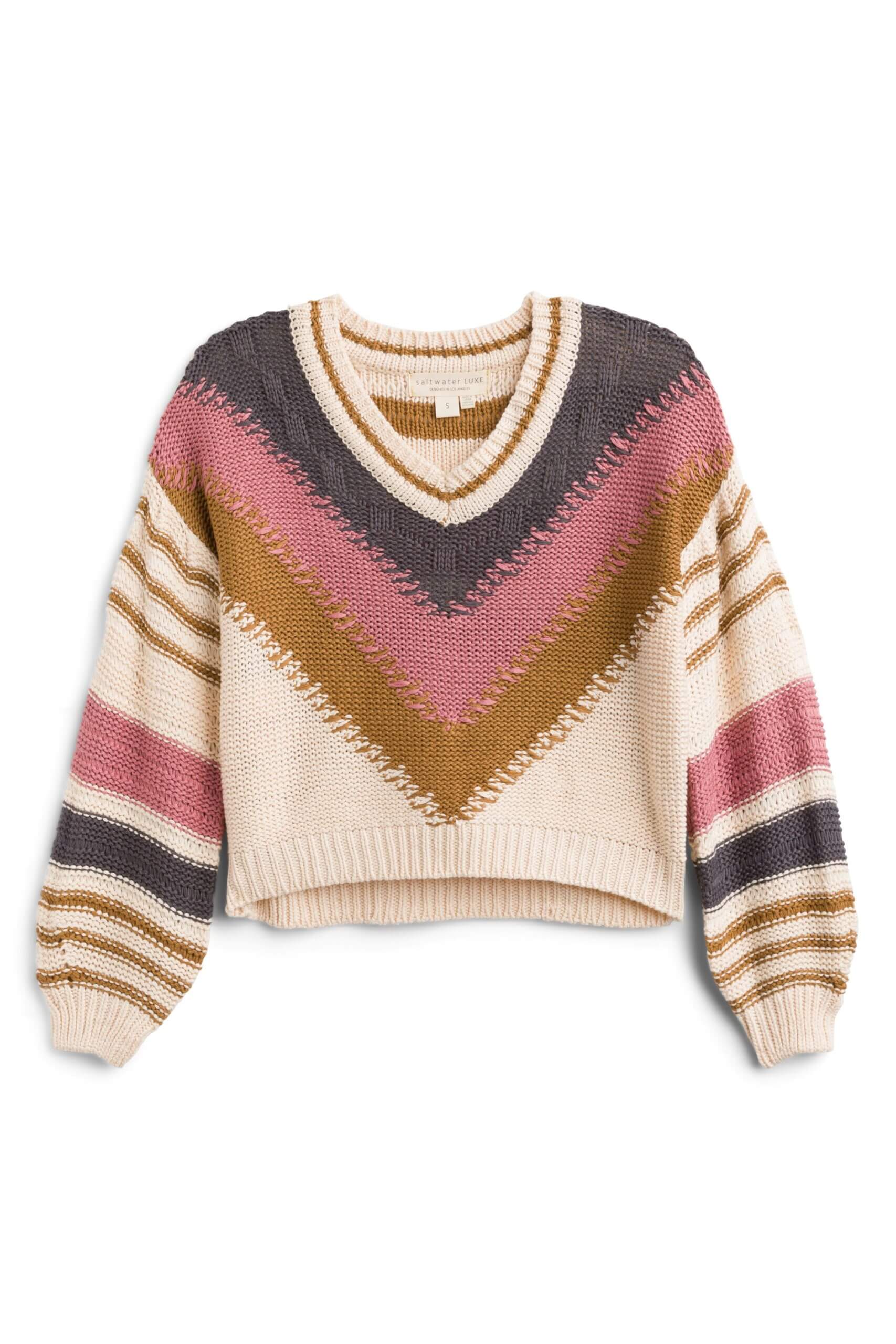 Stitch Fix women’s multicolored v-neck balloon sleeve sweater.