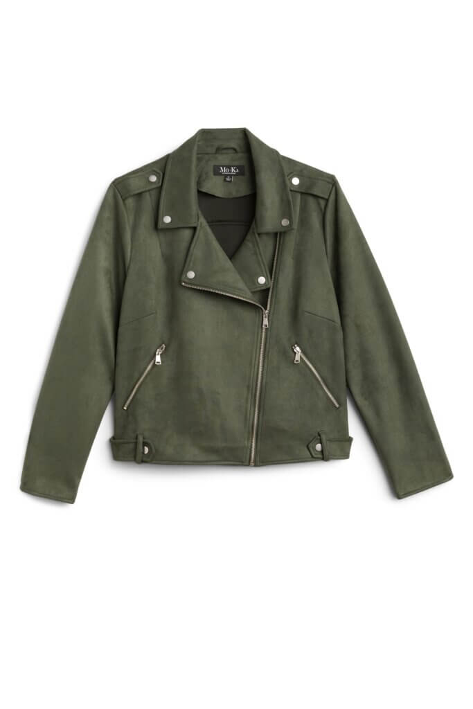 Stitch Fix women’s olive asymmetrical moto jacket.