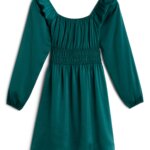 Stitch Fix women’s green long-sleeve smocked waist dress.