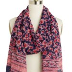 Stitch Fix women’s red, white and navy floral printed scarf on bust form.