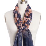 Stitch Fix women's navy blue and pink floral scarf on bust form.
