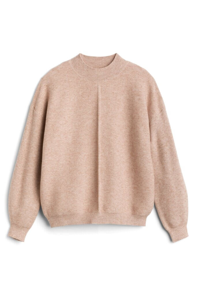 Stitch Fix women's taupe mock-neck sweater.
