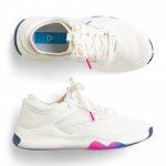 Stitch Fix women’s blue and pink accented white sneakers.