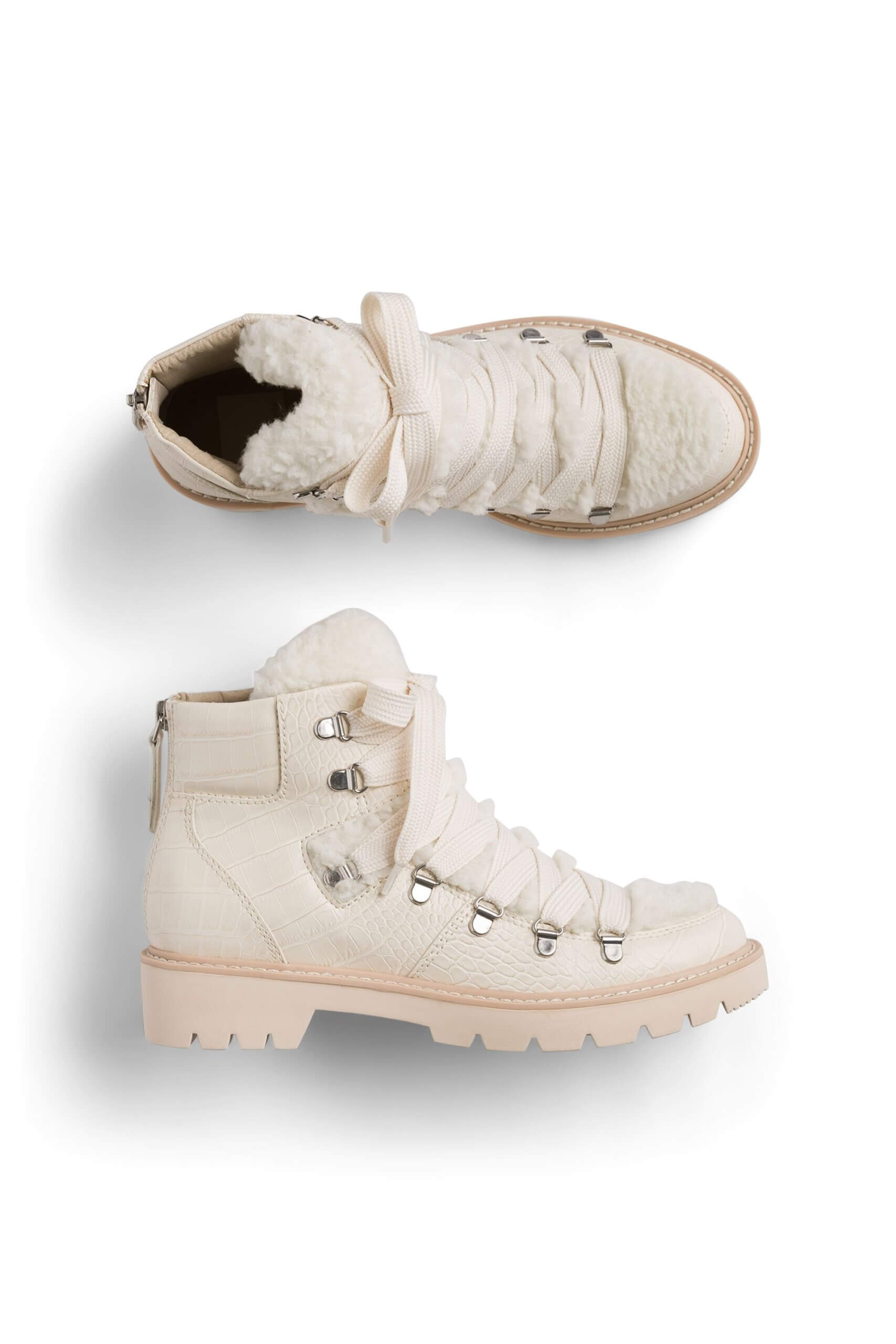 Stitch Fix women’s white fur-lined hiker boots.