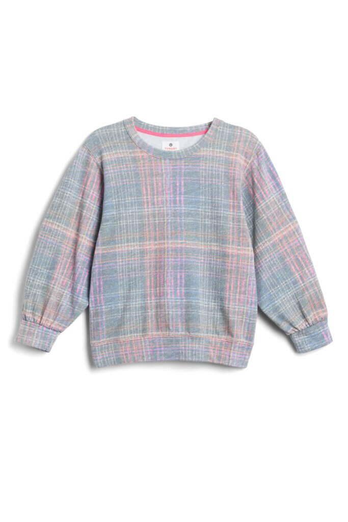 Stitch Fix women’s multi-colored plaid crewneck sweatshirt.