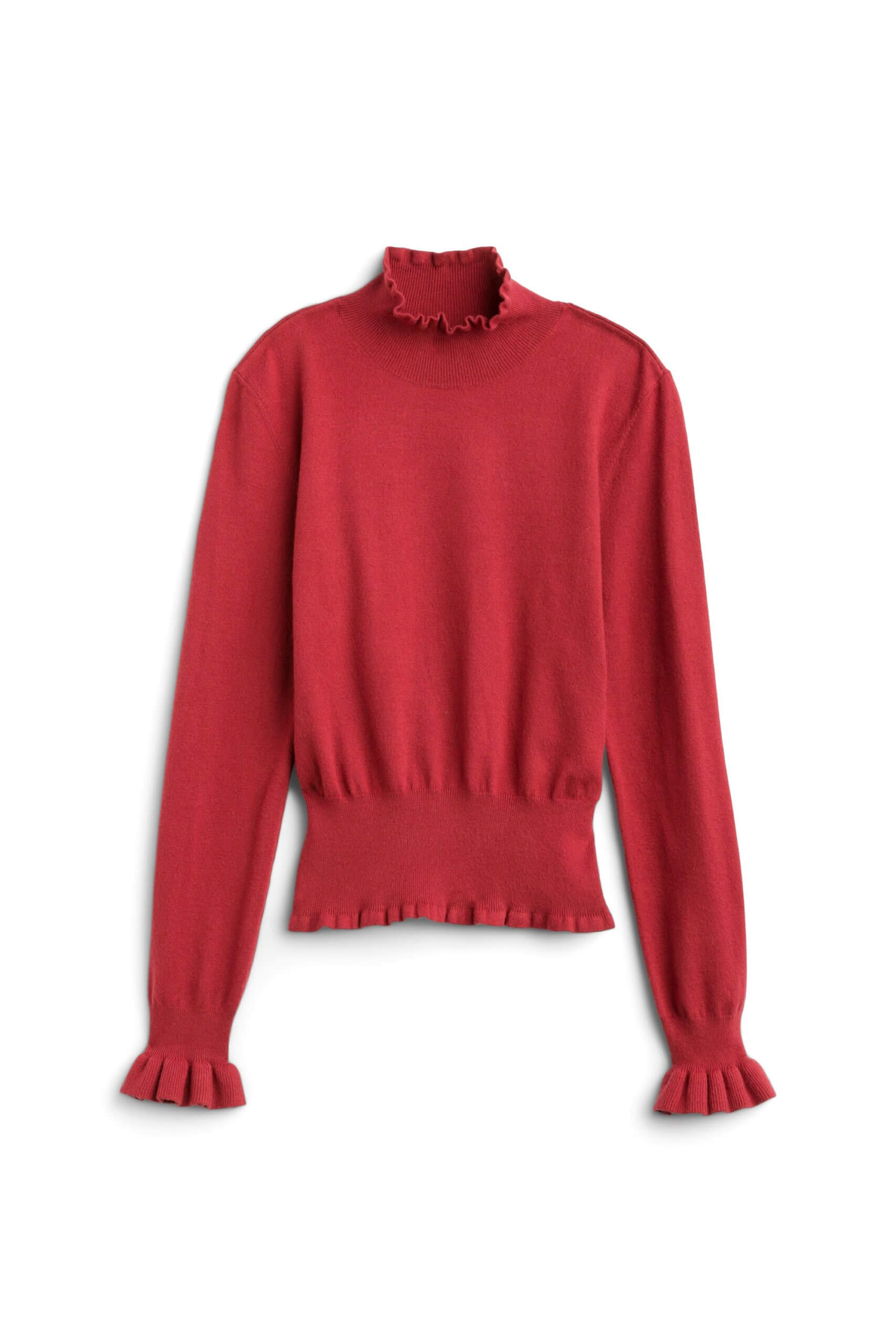 Stitch Fix women’s red mock neck long-sleeve blouse.