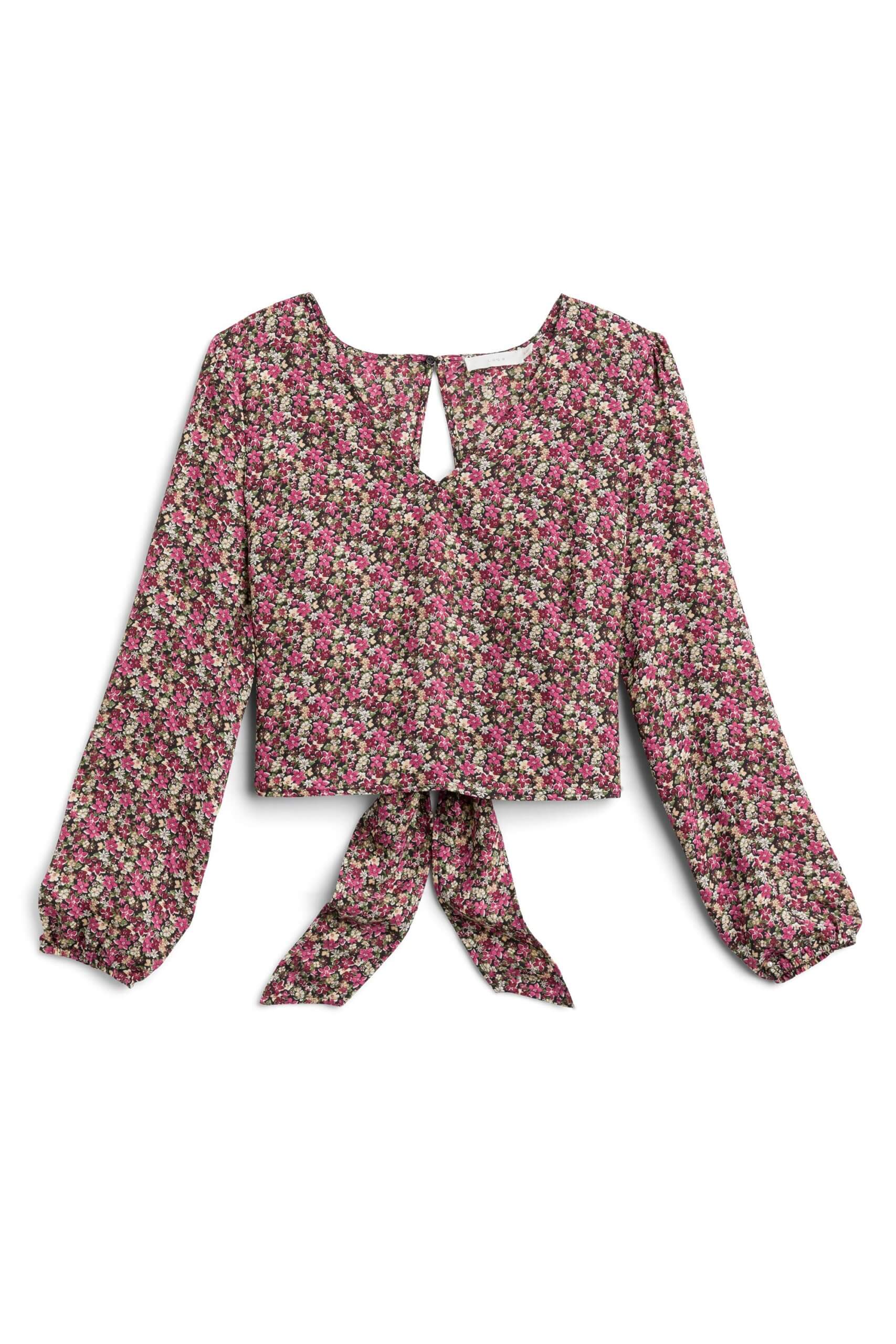 Stitch Fix women’s floral print blouse with tie-back details.