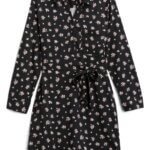 Stitch Fix women’s black long-sleeve floral print shirt dress.