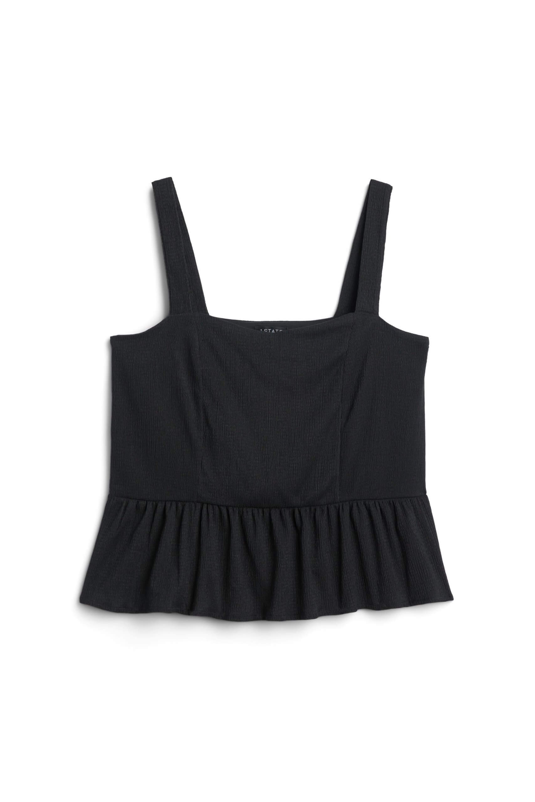 Stitch Fix women’s black strappy peplum blouse.