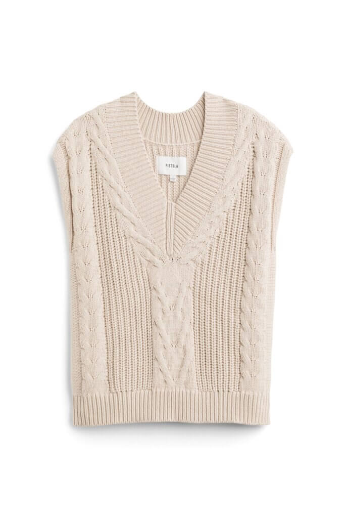 Stitch Fix women’s cream cable-knit sweater vest.