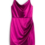Stitch Fix women’s fuchsia satin dress with cross-front mini skirt.
