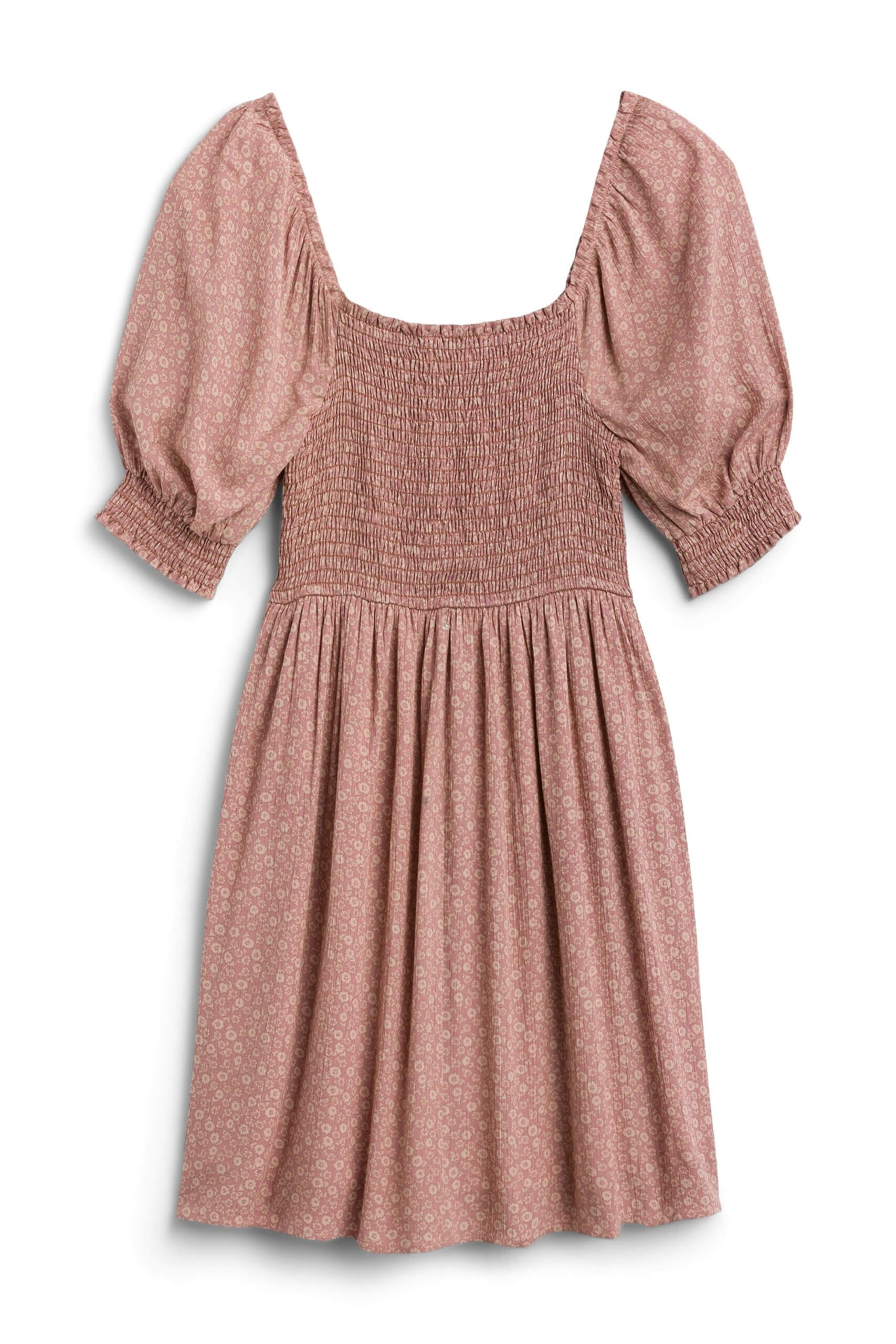 Stitch Fix women’s pink smocked bodice puff sleeve dress.