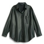 Stitch Fix women’s dark green vegan leather oversized button-down shirt.