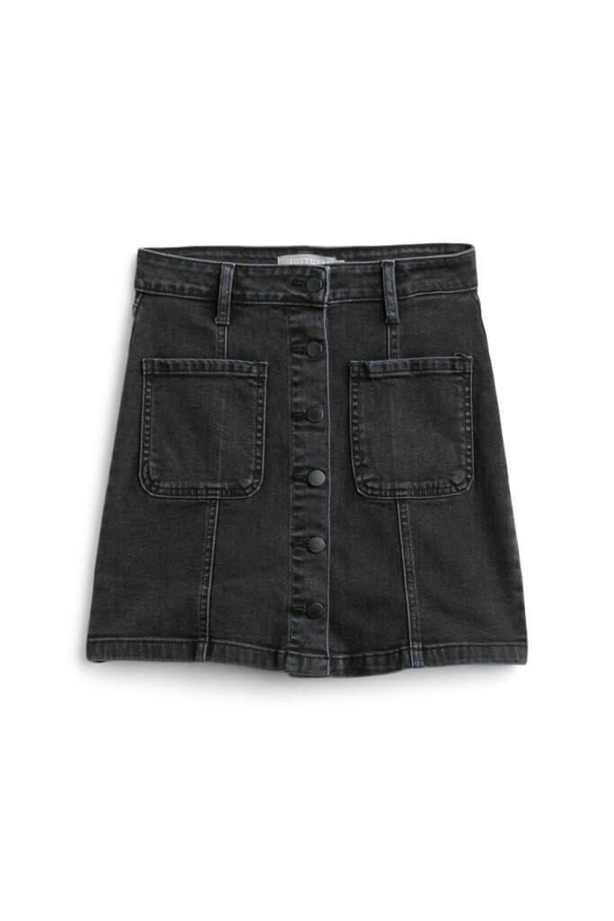Stitch Fix women’s black denim button-front mini skirt.