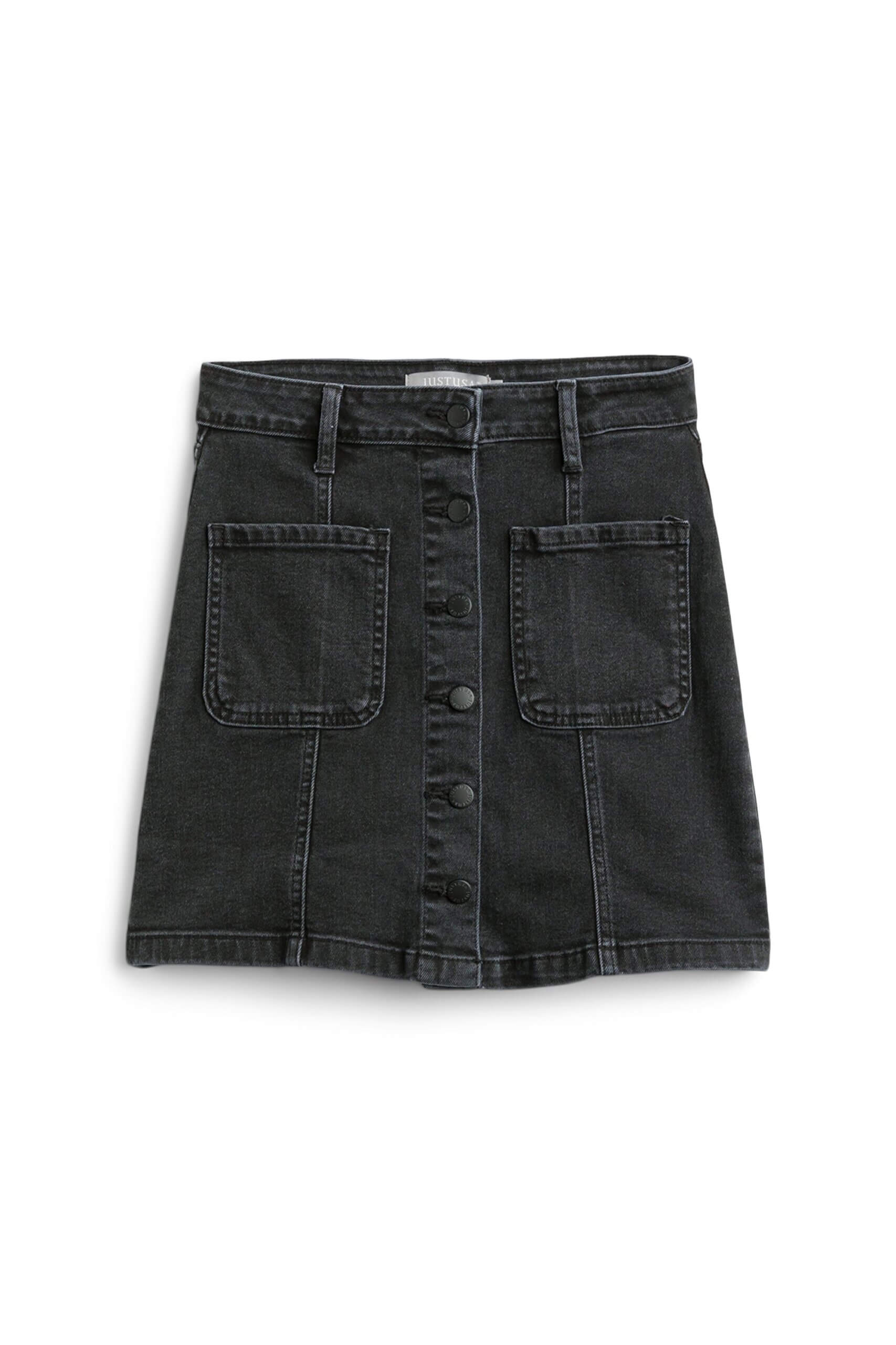 Stitch Fix women’s black denim button-front mini skirt.