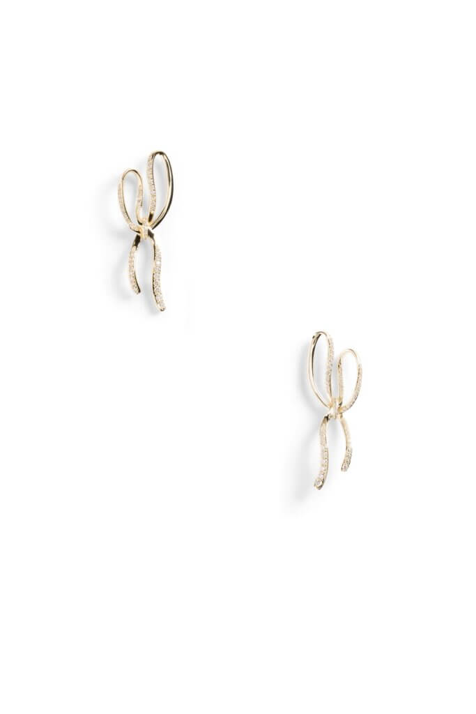Stitch Fix women’s gold and crystal accented bow earrings.