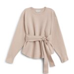 Stitch Fix chic style women's beige, belted sweater.