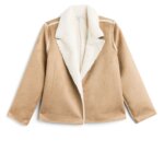 Stitch Fix women's boho style tan and white faux fur jacket.