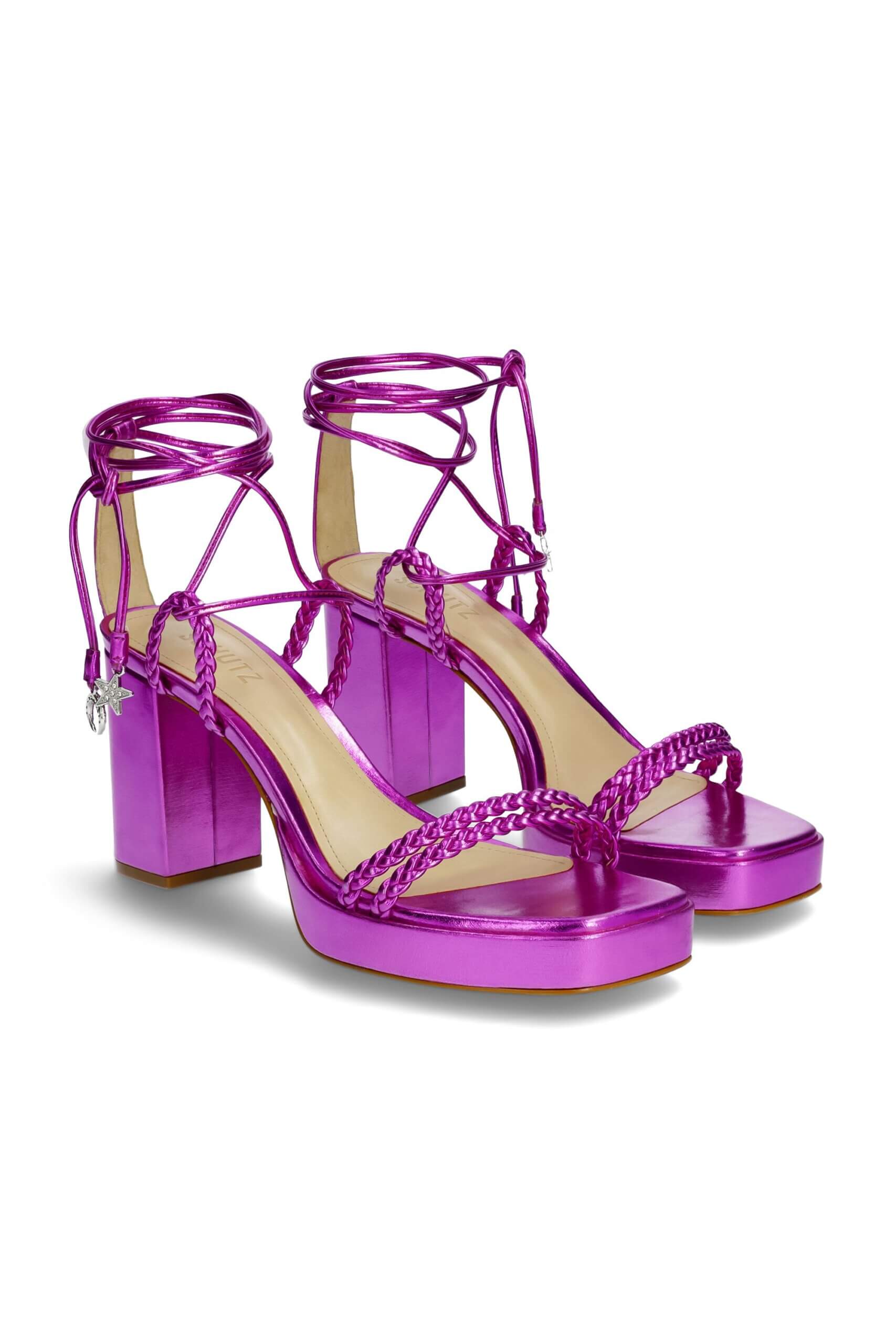 Stitch Fix women’s purple block heel sandals with lace-up straps.