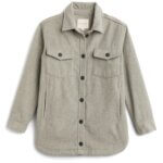 Stitch Fix women’s grey flannel shacket with black buttons.