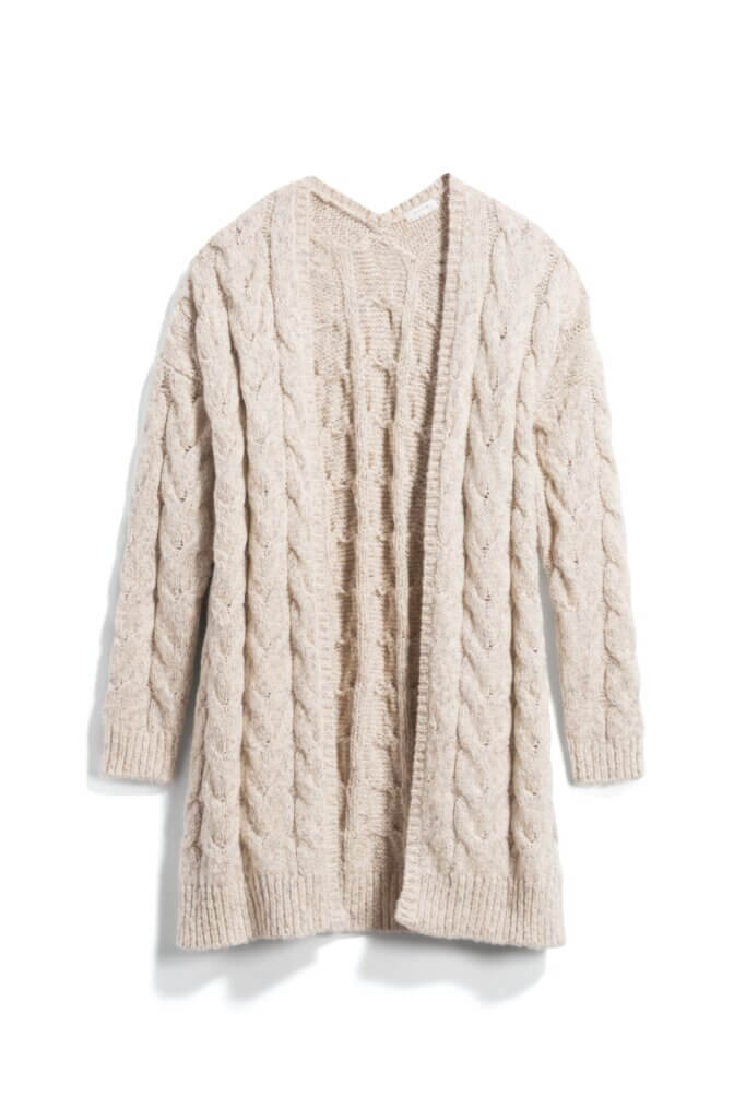 Stitch Fix women’s off-white cable knit cardigan sweater.