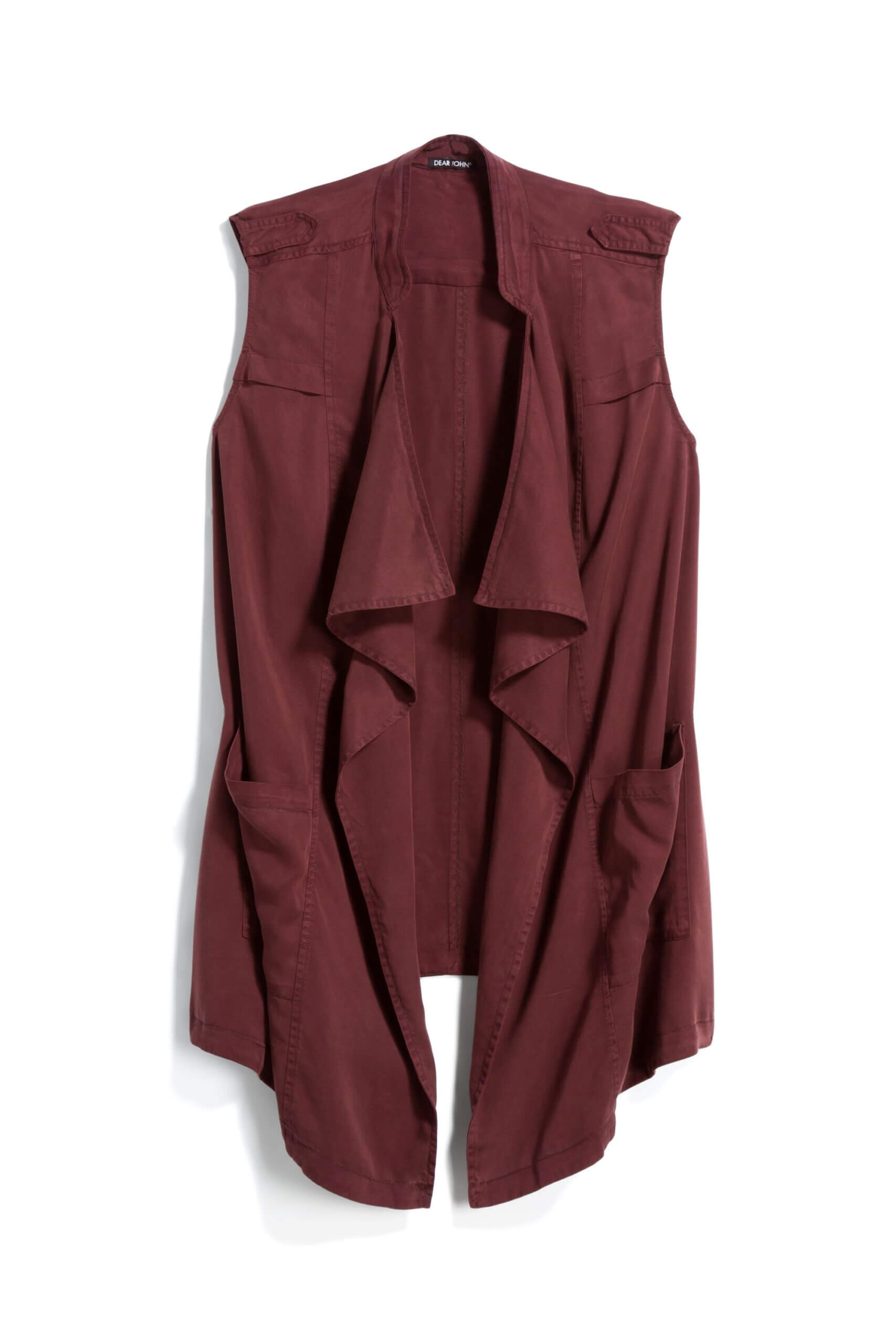 Stitch Fix Women's burgundy open-front vest.