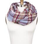 Stitch Fix women's light blue, burgundy, tan and off-white plaid infinity scarf.