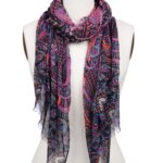 Stitch Fix women’s black, pink and purple paisley print scarf on bust form.