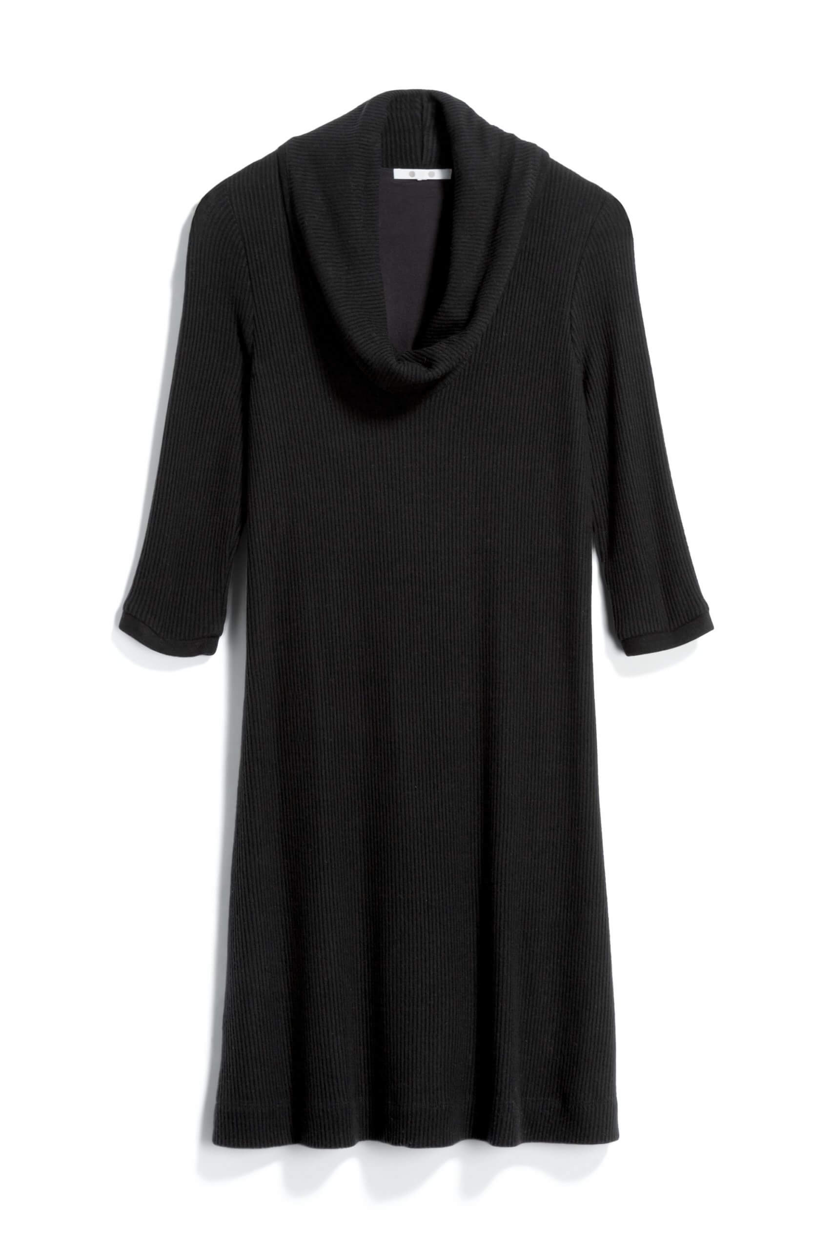 Stitch Fix women’s black cowl-neck dress with three-quarter length sleeves.