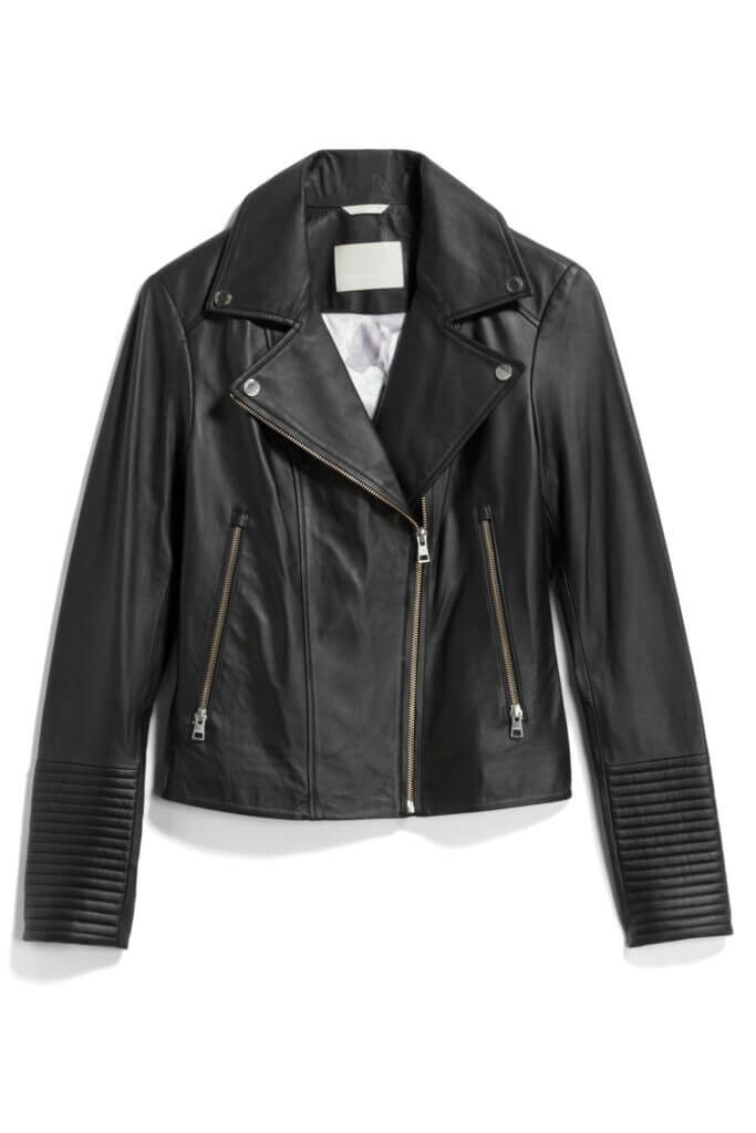 Stitch Fix women's black leather moto jacket.