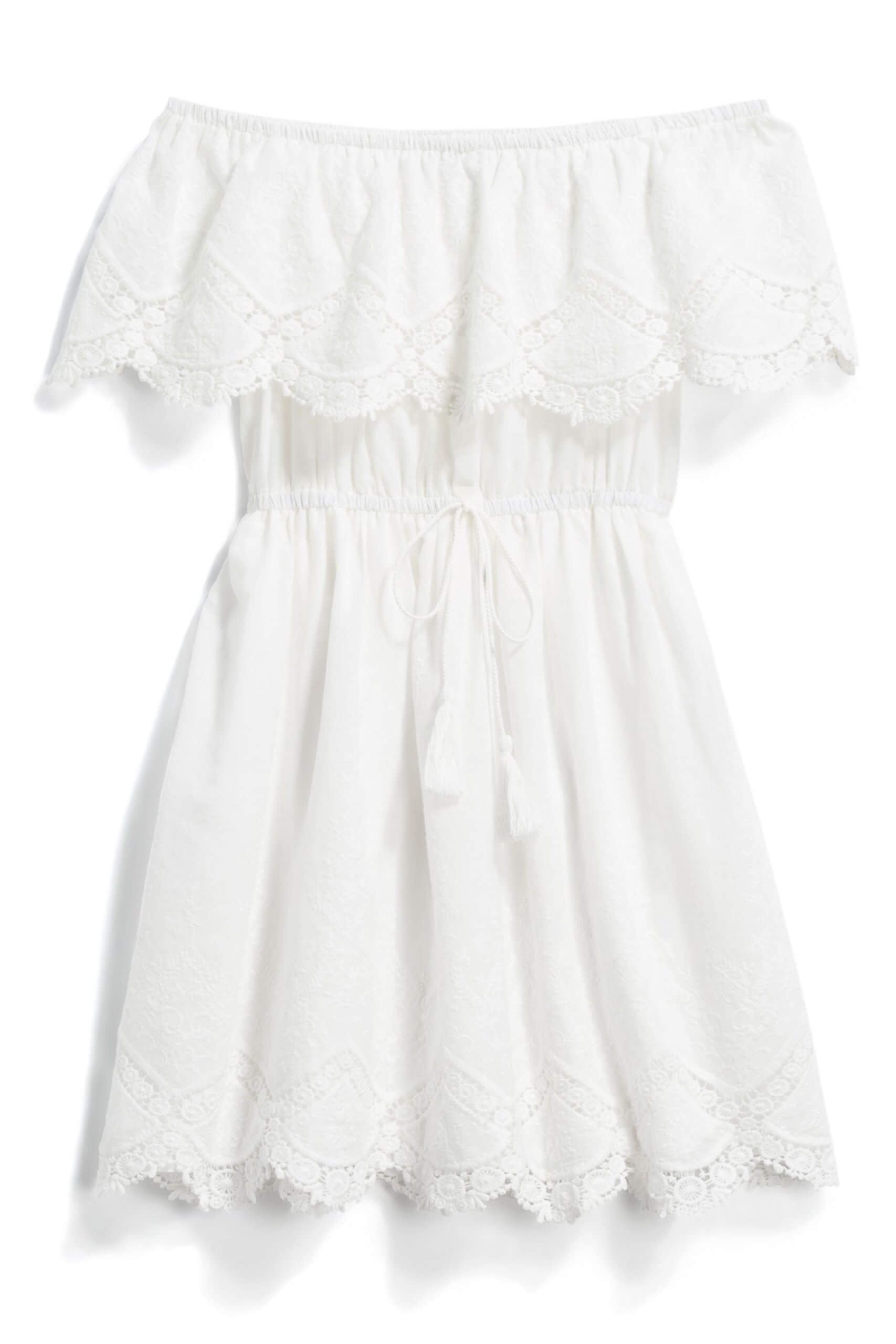 Stitch Fix women’s white lace off-the-shoulder dress.
