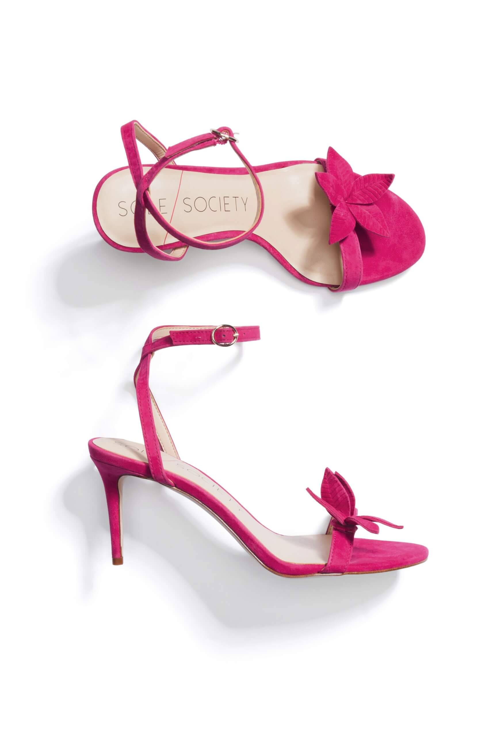Stitch Fix women’s hot pink strappy heels with flower detail.